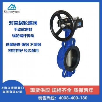 上海兴麦隆 蜗轮对夹蝶阀 球墨铸铁材质